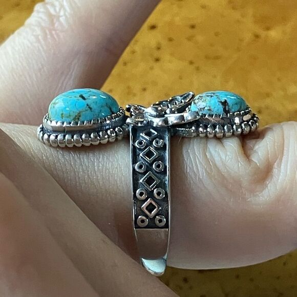 Natural Blue Moon Turquoise Sterling Silver Butterfly Ring Size 7 - Picture 7 of 9